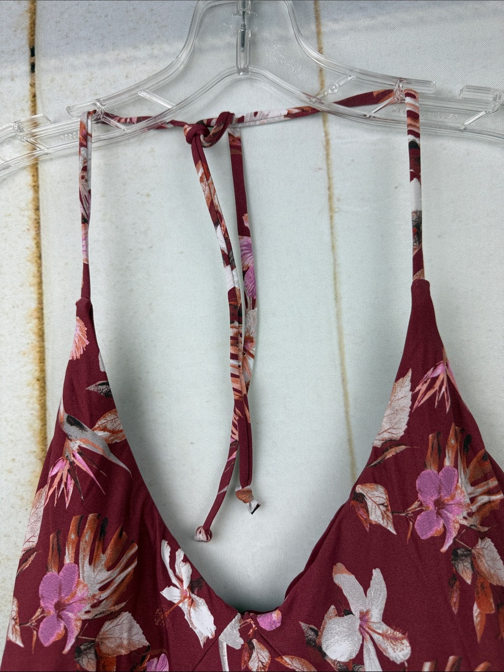 Gianni Bini GB  Floral One-Piece Swimsuit halter Burgundy - Picture 5 of 9